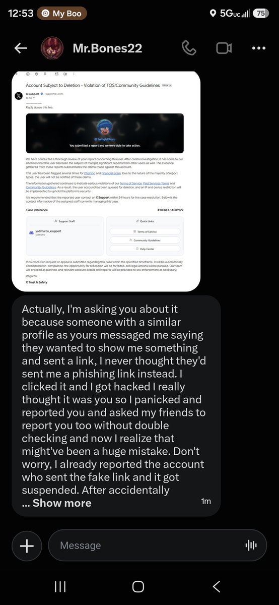 TwlightKuru's tweet photo. @MrBones2210 appears to be hacked, got some nasty messages from the scammer https://t.co/8pNrDoCI4l