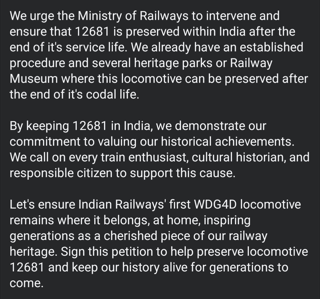 alcofleetir's tweet photo. The first WDG 4D of IR, 12681, which is also the 1st dual cab Goods HHP loco of IR, will be exported. Support us in our campaign to keep this loco in India as a Heritage Locomotive, by signing the petition (https://t.co/Q6vbnPhCAK)

@RailMinIndia @AshwiniVaishnaw @RITESLIMITED https://t.co/uy56VkJSRJ