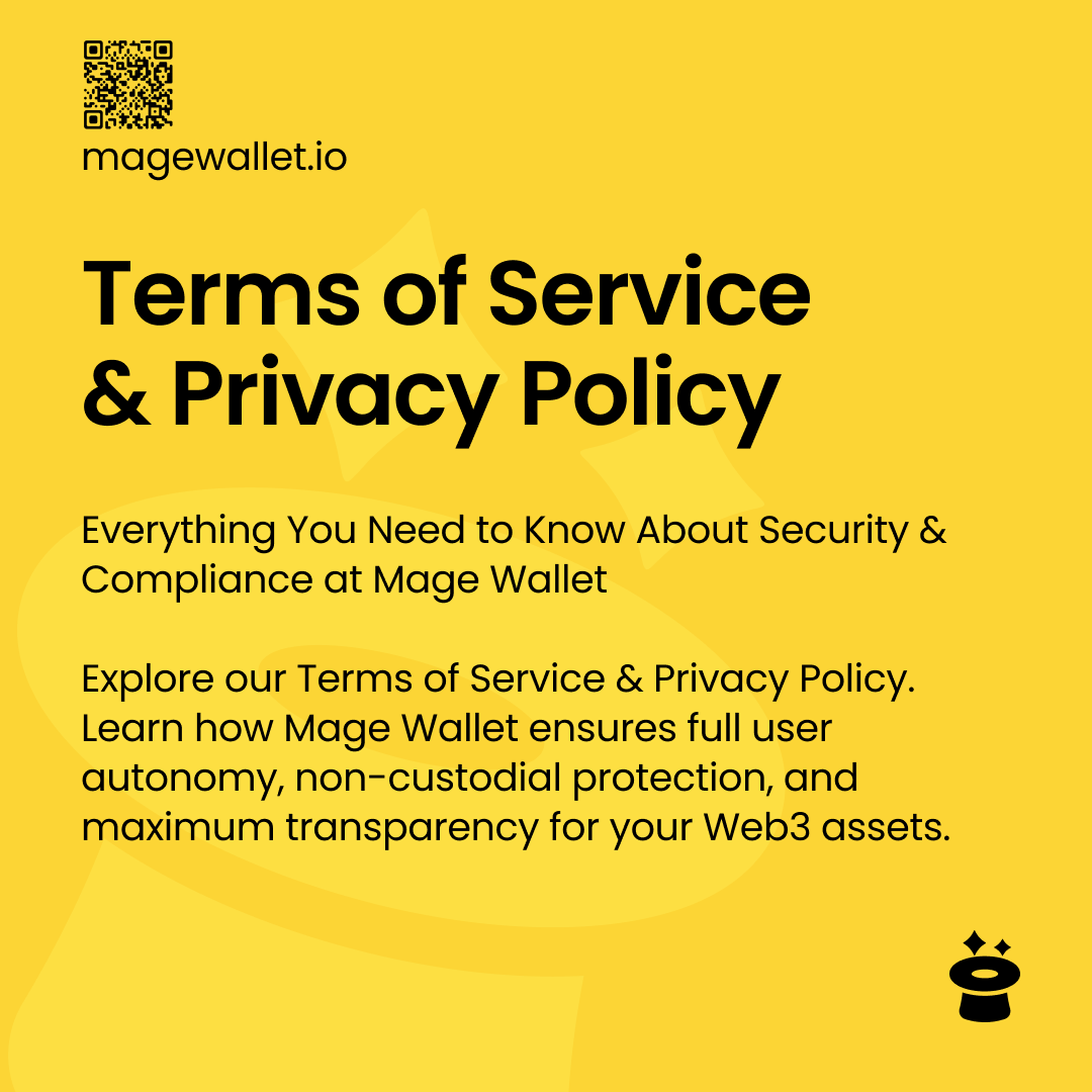 Mage_Wallet's tweet photo. We’ve updated our Terms of Service &amp; Privacy Policy to better protect your Web3 assets &amp; data privacy. 📜

Transparency &amp; user sovereignty first!

Read the details 👇
📄 Terms: https://t.co/qmJnjtHwWQ
🔒 Privacy: https://t.co/LpnvvBJvbC

#MageWallet #Crypto #Web3 #Privacy https://t.co/LFssj8w2uv
