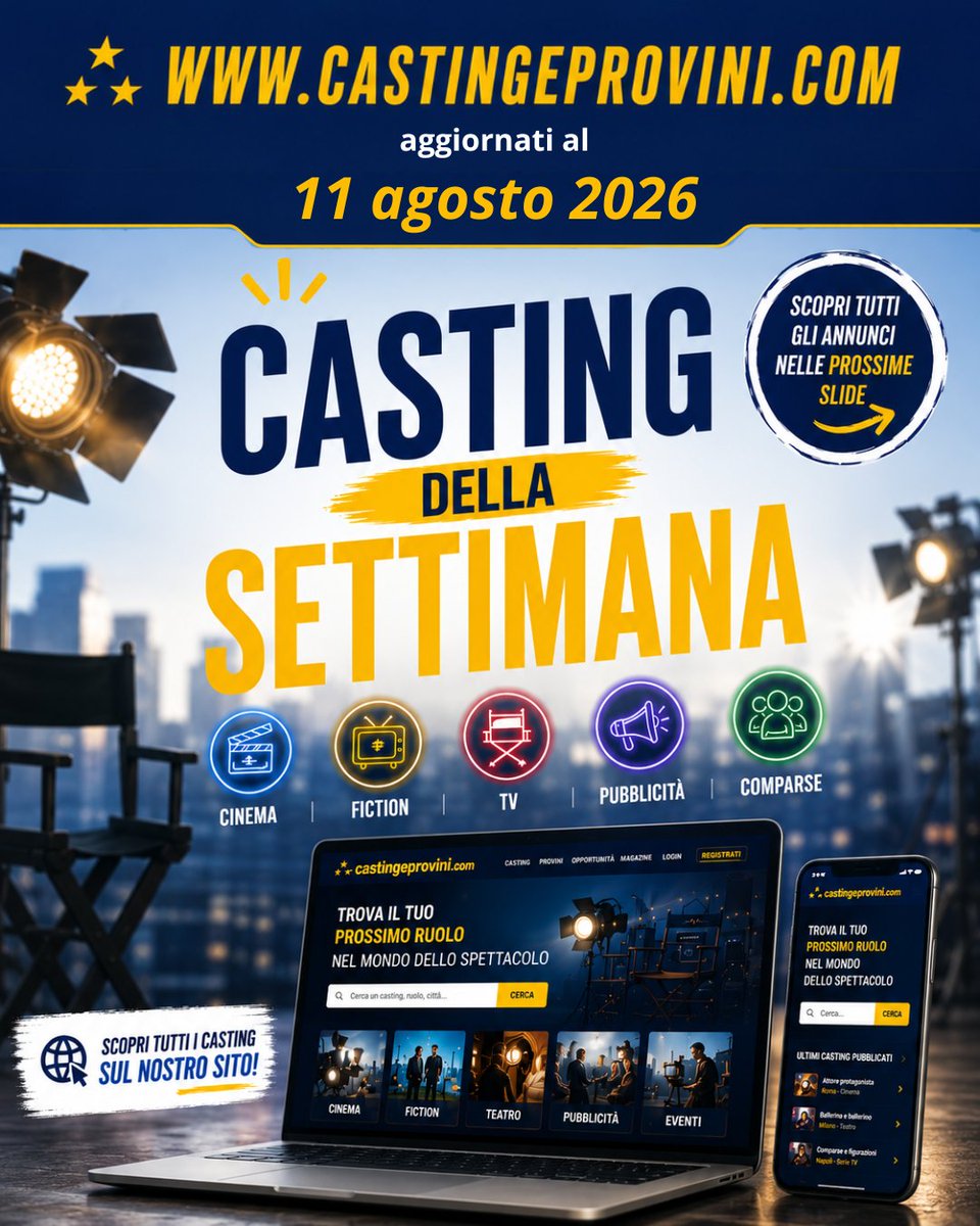 casting_provini's tweet photo. Aggiornamenti del #11agosto2026 su #Casting #Provini e #Audizioni. Apri il post e consulta gli ultimi annunci pubblicati per #lavorare nei settori dello #spettacolo: #tv #cinema #teatro #moda, non lasciarti sfuggire i migliori casting! Apri link info: https://t.co/e9EvgWGIDN https://t.co/ap4f8Bzfrh