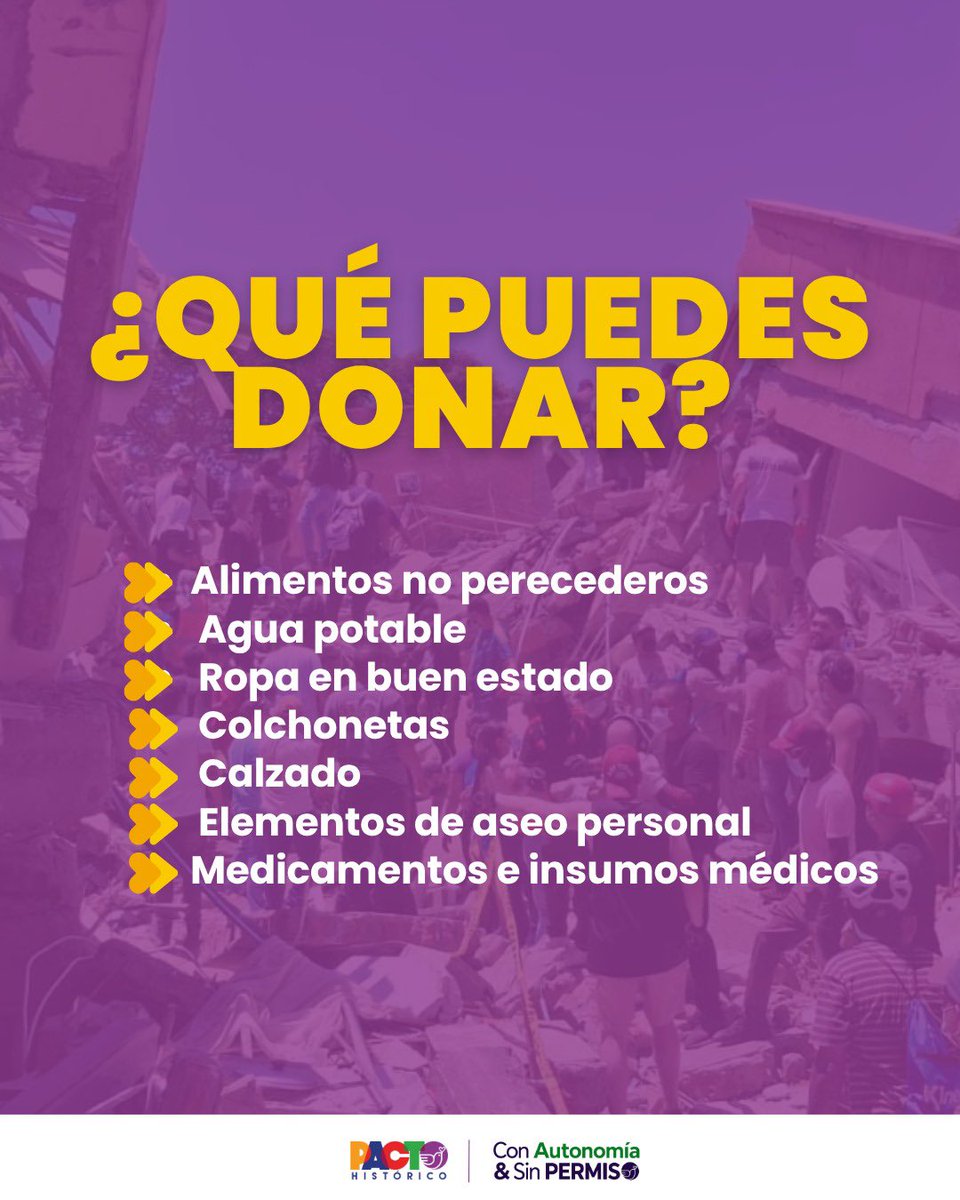ColectivoY62385's tweet photo. 🇨🇴 Colombia nos necesita y nosotros respondemos.

Nos sumamos a la jornada de solidaridad por las familias afectadas por el sismo.

📍 Cra. 18A No. 25-51, Santa Catalina, Santa Marta.

❤️‍🩹🙏🏽 ¡Cada aporte cuenta! https://t.co/tvVwixHrFh
