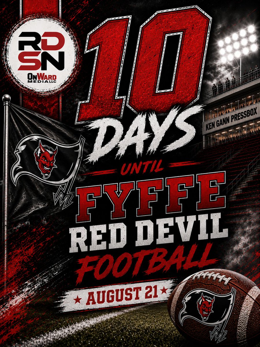 RDRSSportsNet's tweet photo. ⏰️ THE COUNTDOWN CONTINUES! 🕑 

 🔟! DAYS! AWAY!!! 🎉 

Fyffe AT Central-Clay - Friday, August 21! https://t.co/80PJciUCyQ