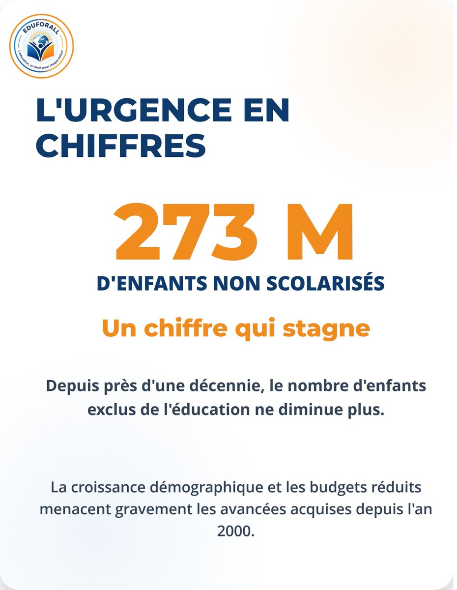 eduforall_75's tweet photo. 273 millions d'enfants ne sont toujours pas scolarisés dans le monde, et la situation ne progresse plus.

Au Tchad, la réalité est tout aussi critique : seuls 47 % des élèves achèvent l'école primaire.
C'est pour répondre à cette urgence qu'EduForAll a été créée. https://t.co/PCLO6E9Q6I
