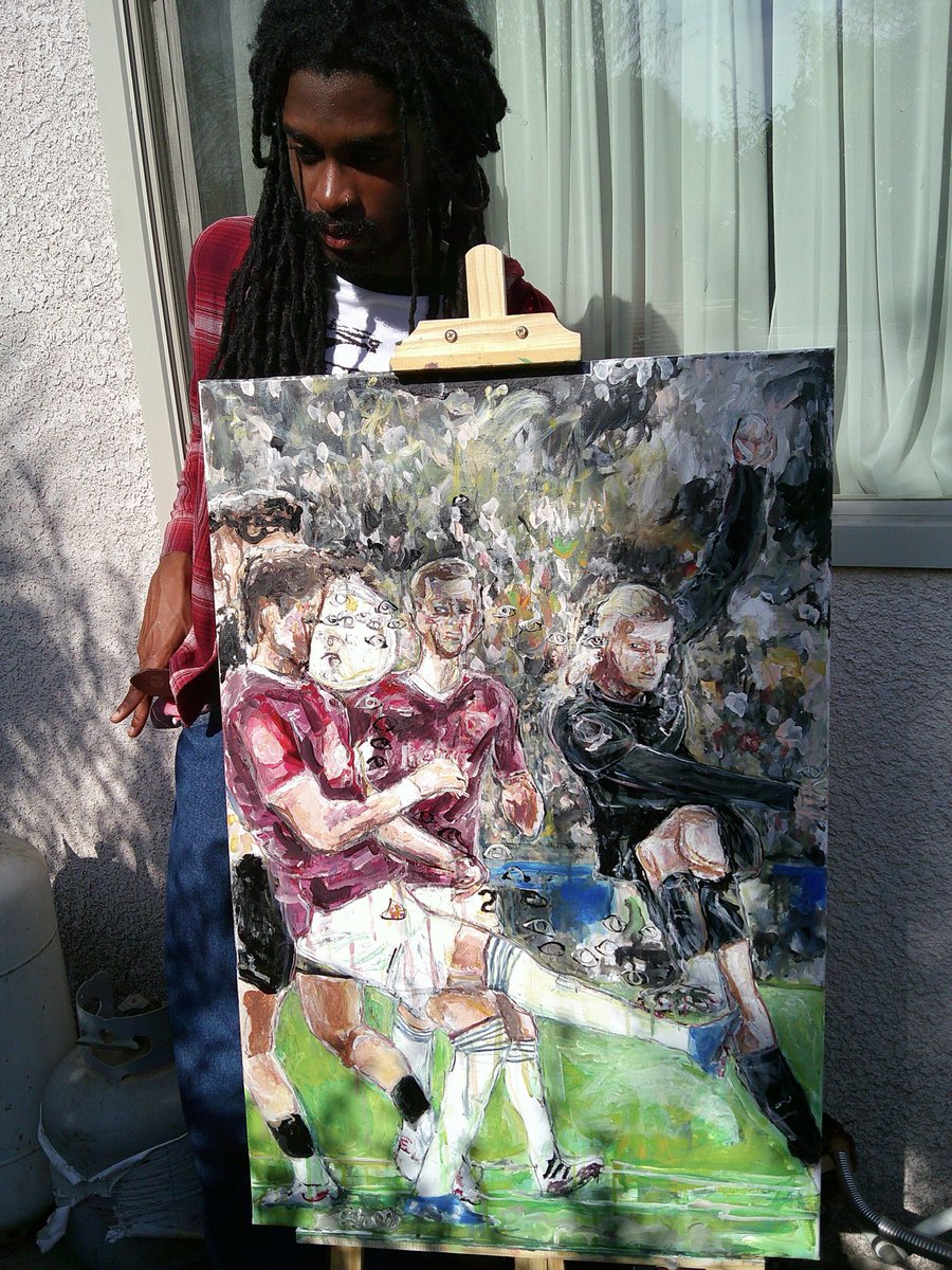 pelumipng's tweet photo. “Haaland Kick” by me, acrylic on canvas (24x36in) https://t.co/OvcOhrttPY