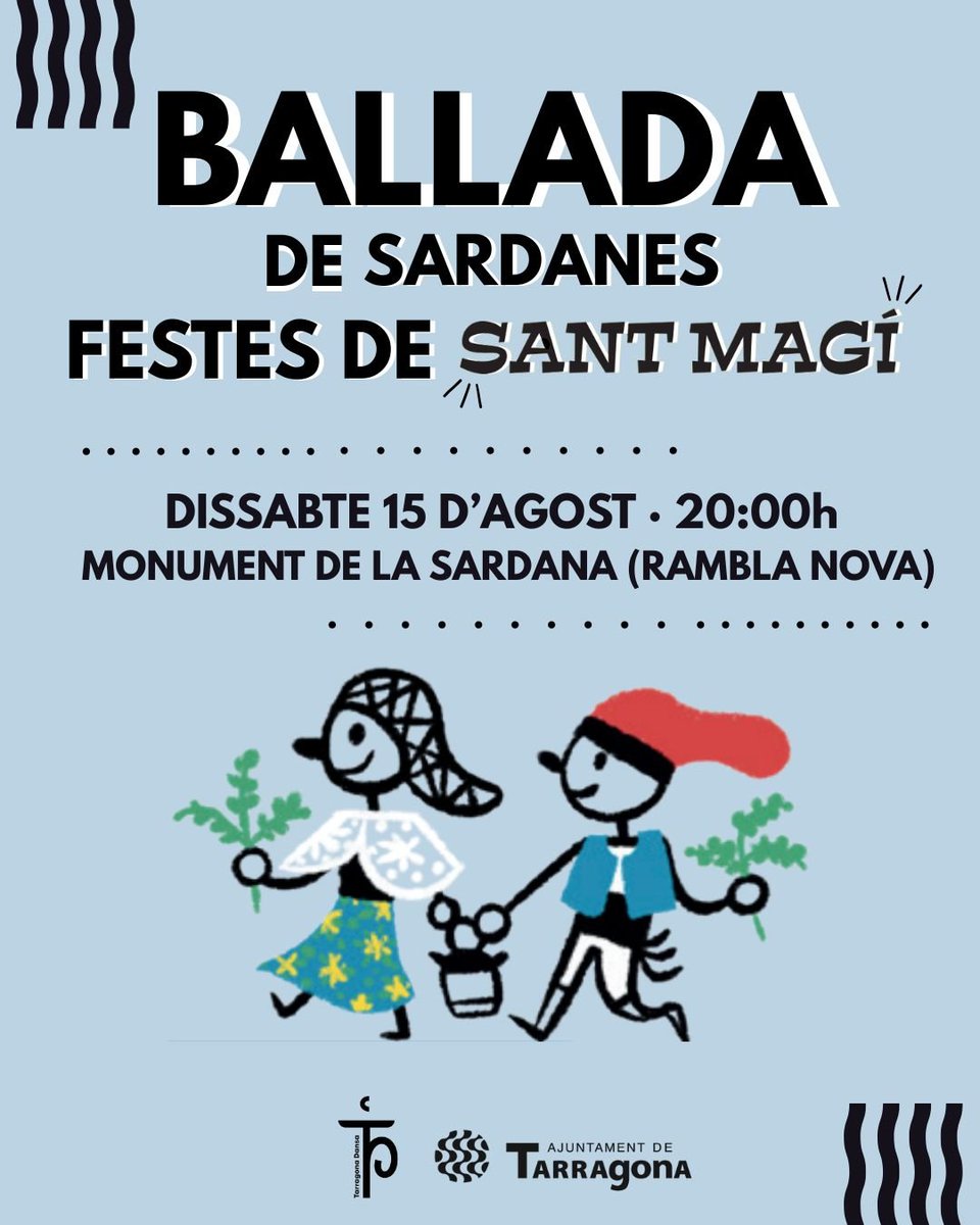 TarragonaDansa's tweet photo. 🌾🏺💦 Aquest Dissabte 15 d'Agost, l'ASTD us esperem a tot(e)s a la Rambla Nova, davant el monument de la sardana, per donar la benvinguda a les Festes de Sant Magí 2026!

Us hi esperem! https://t.co/DV8qVna0T2