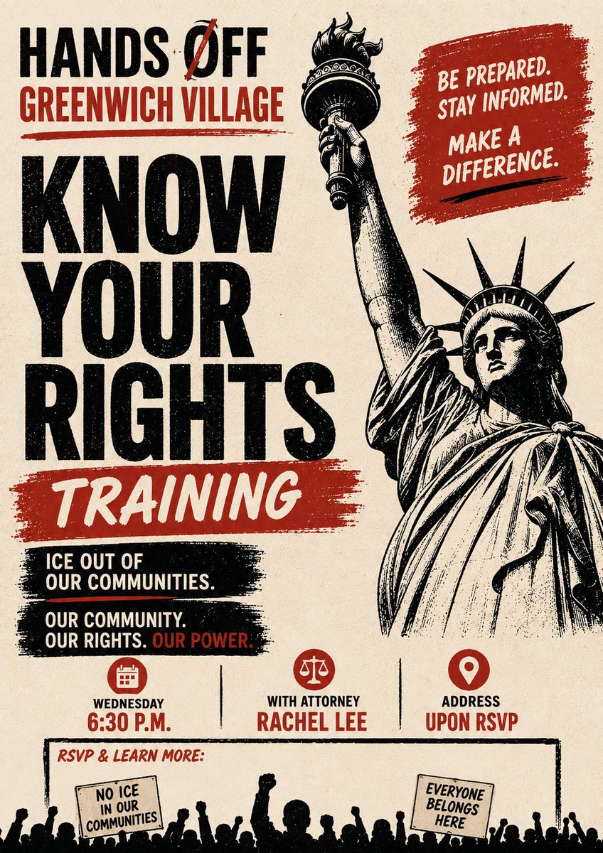 yben's tweet photo. Know Your Rights training

Tomorrow 8/12 at 6:30pm

Sign up and help keep NYC ICE free
https://t.co/YnAsuRMv6X

#iceout https://t.co/8CUq3gzSwA