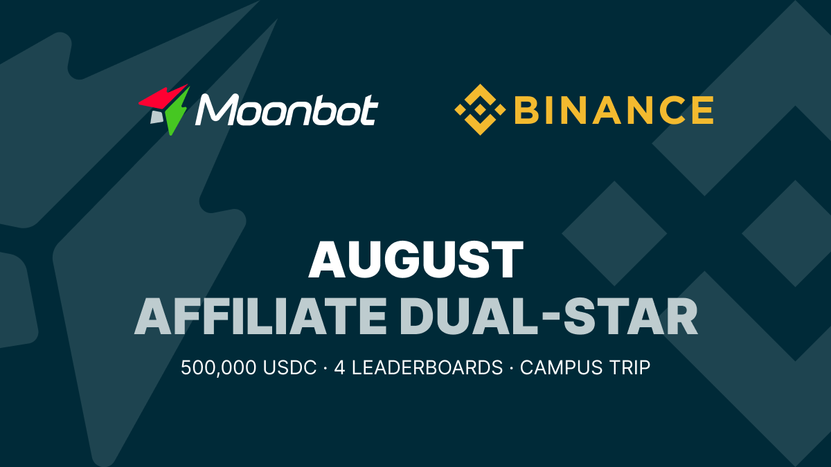 Moonbot_boosted's tweet photo. Moonbot is in the running for Binance's August Affiliate Dual-Star 🔥

On the line: 500,000 USDC across 4 leaderboards + a trip to Binance Affiliate Campus.

Trade on Binance with Moonbot this August – every trade powers our run.
#Binance #Moonbot #CryptoTrading https://t.co/QnHedEjLGE