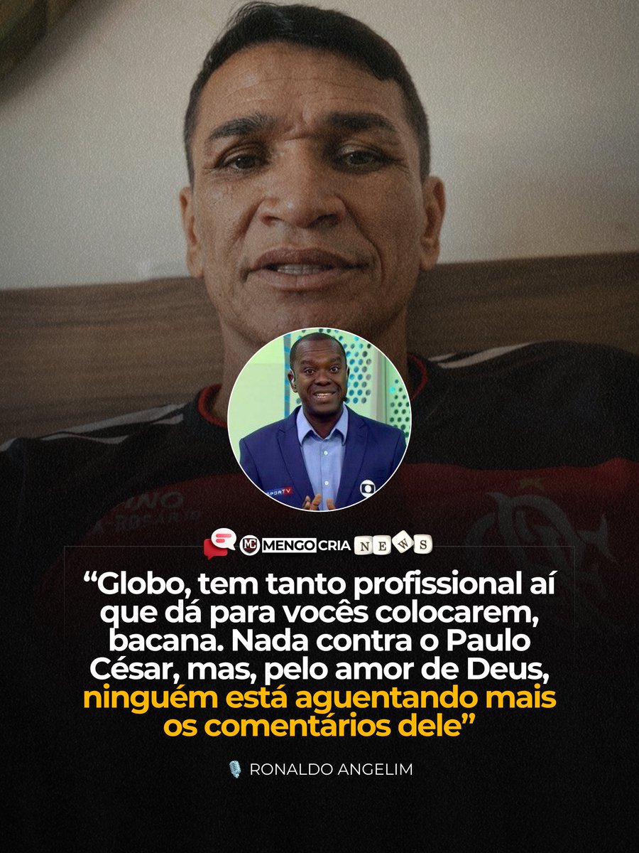 mengocria_'s tweet photo. “Rapaz, a Rede Globo, emissora séria, a mais top do nosso Brasil, diferenciada... com um comentarista como o Paulo César de Oliveira, que está acabando com a arbitragem e com o futebol brasileiro.

Os comentários dele não têm nada a ver com os de ninguém, velho, totalmente contra o Brasil todinho. Só ele consegue ver umas coisas que não existem. O cara dizer que aqueles dois lances lá do Palmeiras não foram para expulsão.

Não é porque eu tenho nada particular contra ele, não. Uma vez, jogando a final entre Criciúma e Fortaleza, ele expulsou o Chiquinho, nosso jogador, com dez minutos de jogo, sem ter nada a ver. Aí a Globo ainda bota ele para ser comentarista, e fica só ele contra todo mundo, inclusive os palmeirenses, dizendo que os dois lances não eram para expulsão.

A Rede Globo precisa colocar umas pessoas que, pelo menos, façam uns comentários vendo as imagens e que seja correto, pô. O cara, vendo as imagens, falar que o Barbosa não teve a intenção de chutar a cabeça do cara do Internacional, bicho. O outro pisou no meio da canela. Não entendo. Esse mesmo árbitro expulsou o Arrascaeta... enfim, cara, bagunça total.

Globo, tem tanto profissional aí que dá para vocês colocarem, bacana. Nada contra o Paulo César, mas, pelo amor de Deus, ninguém está aguentando mais os comentários dele na Globo, não. A gente está assistindo em outros canais, não vou mentir.”

🎙️ Ronaldo Angelim
🗞️ Redes sociais