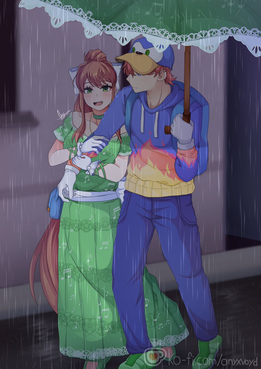 OnyxVoyd's tweet photo. Walking in the rain 🌧️

Follow-up commission I did for @thatSonicOC 
If you want one yourself, feel free to message me via DM!
#ddlc #ddlcmonika https://t.co/w0tBG9ZnBV