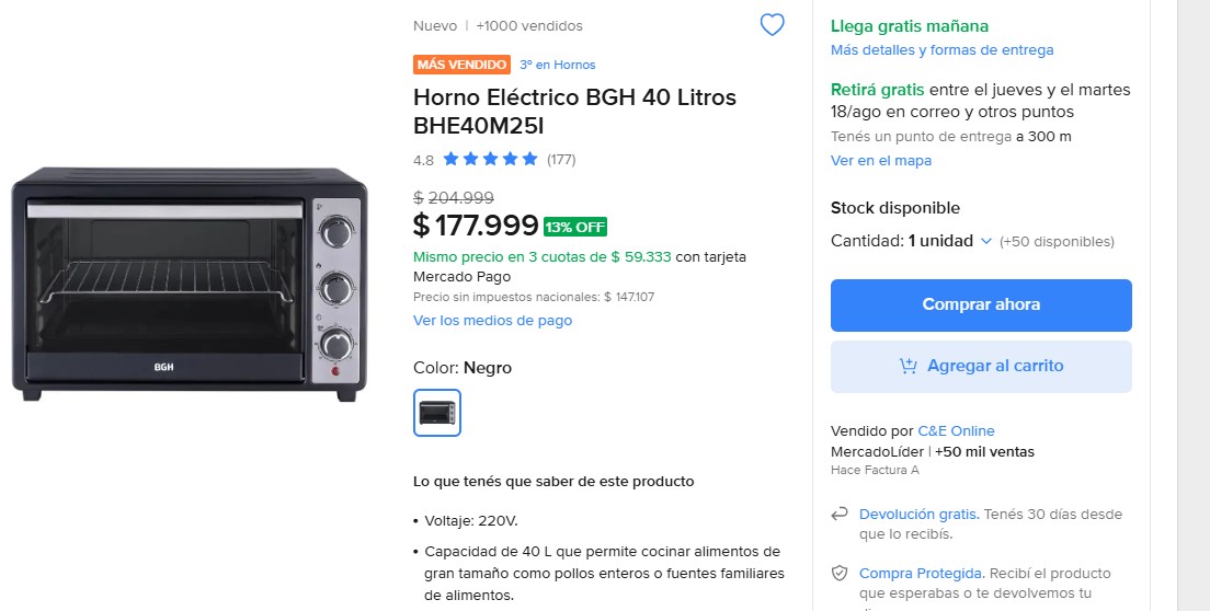 changonuevo's tweet photo. 🔥 Horno Eléctrico BGH 40 L
Capacidad ideal para pollos enteros y comidas familiares. Con termostato, temporizador, función grill y bandeja + rejilla para dos niveles. 220V.

https://t.co/ILnsTYzoAU https://t.co/NJnc9EMhAA