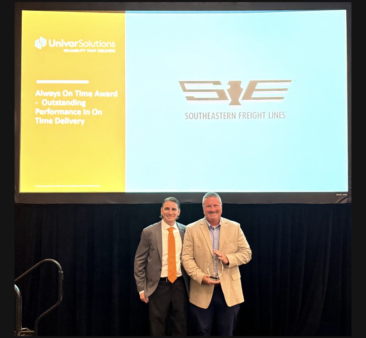 SEFreightLines's tweet photo. We're honored to be recognized with Univar Solutions' 2026 Always On Time Award for Outstanding Performance in On-Time Delivery.

🔗 Read more: https://t.co/jqfSWO6oXI #SEFL #LTL #trucking https://t.co/L3tUuNUv6I