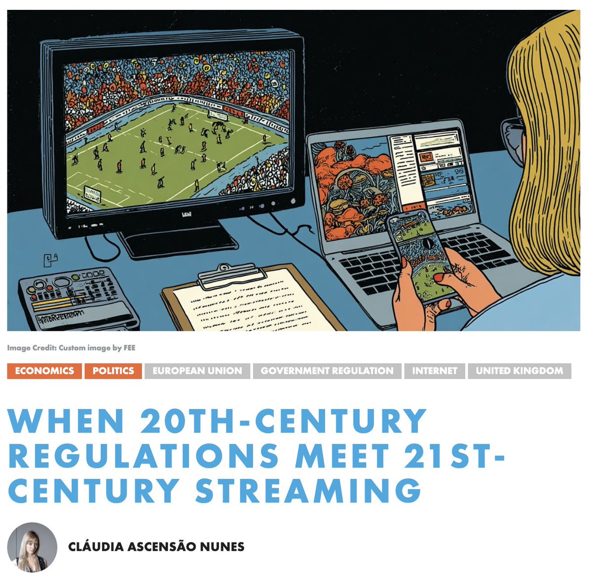 feeonline's tweet photo. "If a regulator struggles to decide whether a live transmission on YouTube should be considered “television,” the real problem may not be the platform, but the rules and the state’s insistence on continuing to apply them.

During the 2026 FIFA World Cup, the Brazilian company LiveMode broadcasted 34 matches for free on YouTube, including every game played by the Portuguese national team, using an advertising and sponsorship-funded model. The initiative drew strong audiences. Yet the company found itself caught in regulatory bureaucracy."
- @claudiashandi
