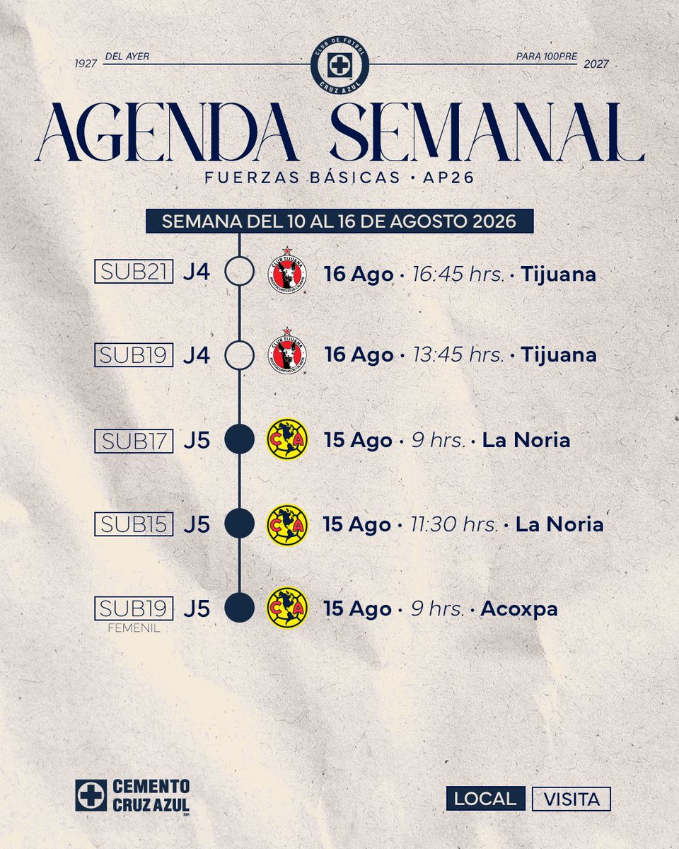 AzulBasicas's tweet photo. Nuestra agenda de esta semana 📅

⚽️La Sub21 y Sub19 vuelven a la actividad en la frontera.
⚽️Hay triple Clásico Joven en casa. https://t.co/fYycjyKBZQ