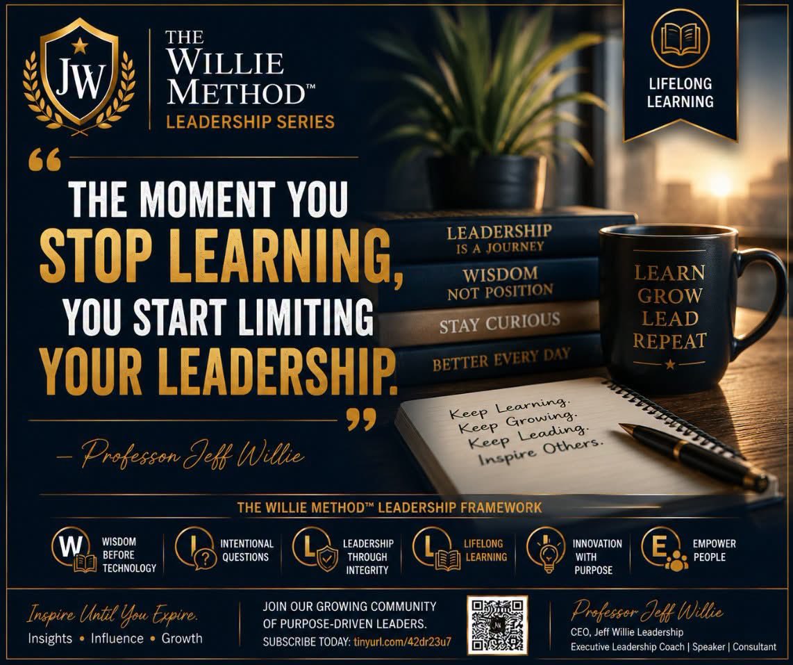 jeffwillie02's tweet photo. Tuesday Leadership Newsletter | The WILLIE Method™
 
📚Lifelong Learning: The Moment You Stop Learning, You Start Limiting Your Leadership: https://t.co/Q9apBvPmFk
 
Experience is valuable. Education is valuable. Accomplishments matter.
 
Read the latest Leadership Newsletter: https://t.co/RJcYF61nUL