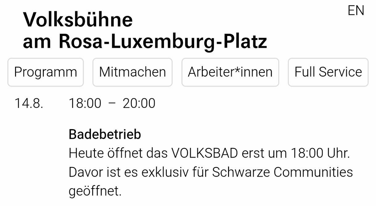 Alice_Weidel's tweet photo. Apartheid als Modell für Deutschland? Im steuerfinanzierten Kunstprojekt "VOLKSBAD" erhalten weiße Menschen temporär Zugangsverbot. Was soll das? Steuermittel für solche Veranstaltungen gehören sofort gestrichen! https://t.co/RY6kElYFfj
