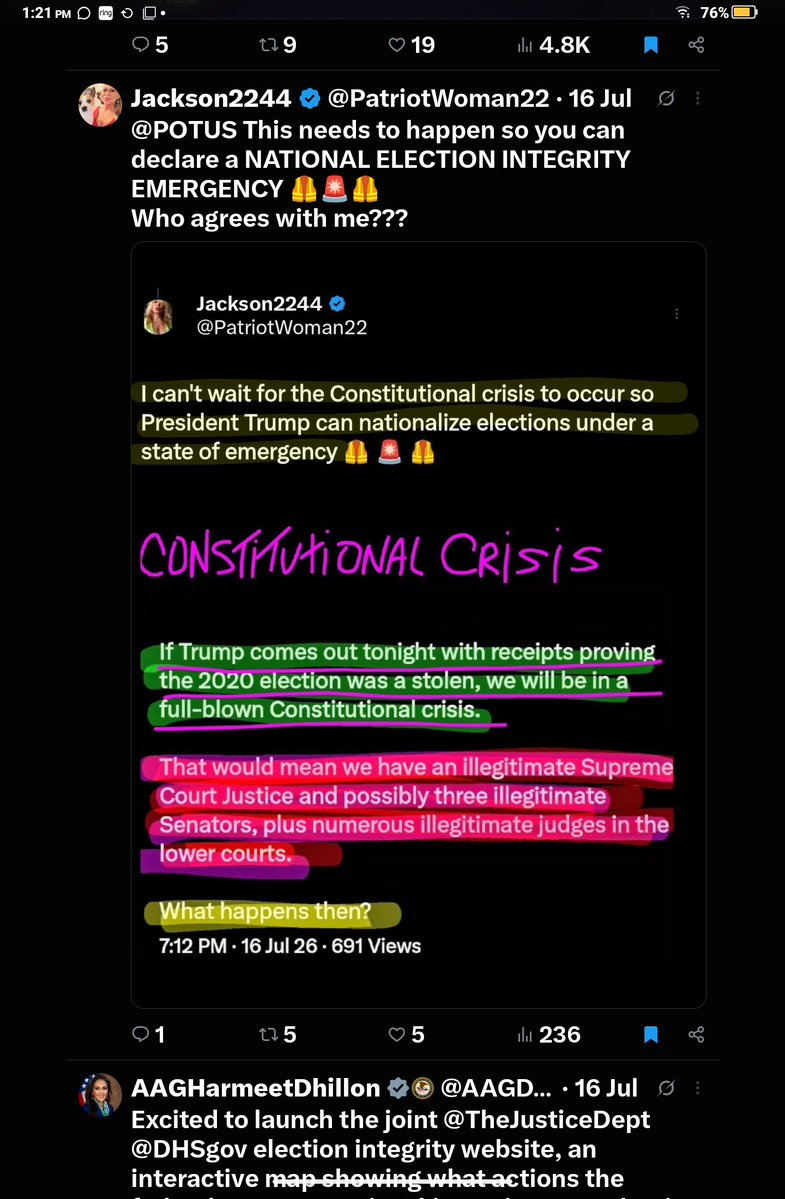PatriotWoman22's tweet photo. @EricLDaugh I have been begging president Trump to declare a NATIONAL ELECTION INTEGRITY EMERGENCY 🦺🚨🦺🚨🦺 for months

@POTUS @realDonaldTrump it's time https://t.co/vsUDw8quAW