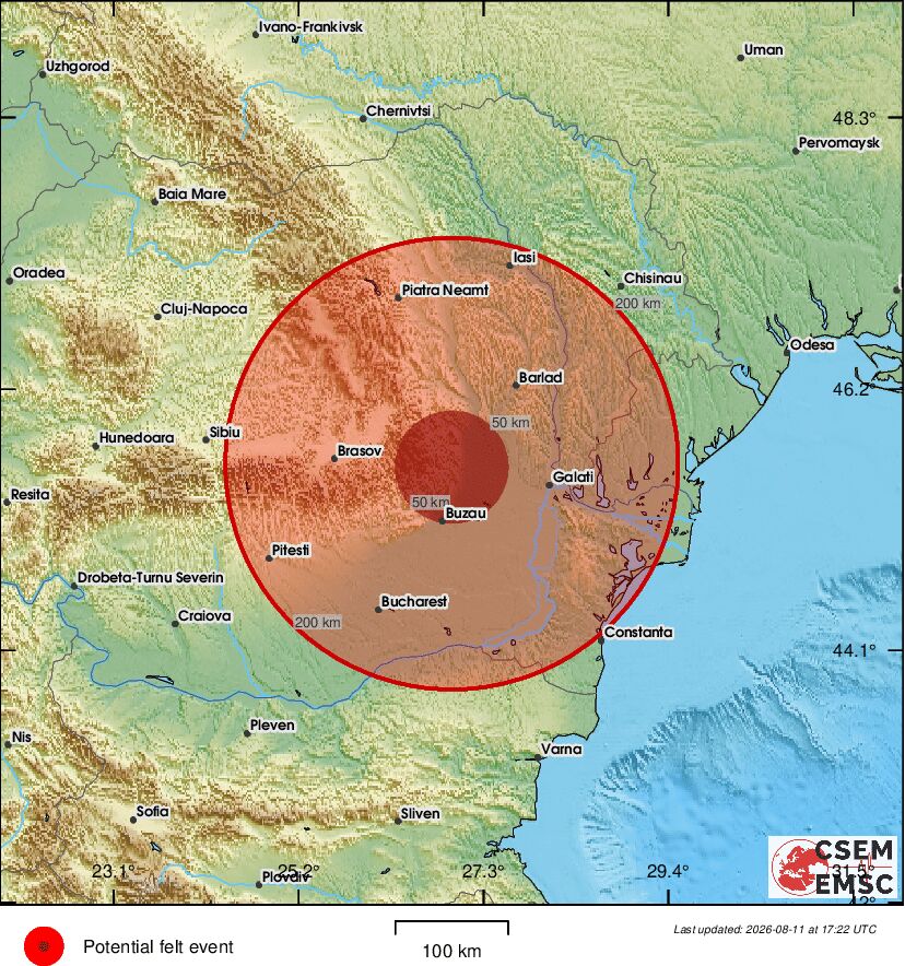 LastQuake's tweet photo. #Earthquake (#cutremur) possibly felt 39 sec ago in #Romania. Felt it? Tell us via:
📱https://t.co/QMSpuj6Z2H
🌐https://t.co/AXvOM7I4Th
🖥https://t.co/wPtMW5ND1t
⚠ Automatic crowdsourced detection, not seismically verified yet. More info soon! https://t.co/LVHlXybgl1