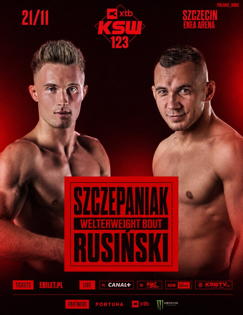 KacperWitek17's tweet photo. Konrad Rusiński 🇵🇱 (8-4) na swoim profilu na X zakomunikował, iż byłby chętny na starcie z Oskarem Szczepaniakiem 🇵🇱 (7-3) na Listopadowej gali w Szczecinie ☀️
Co myślicie o takim pojedynku?🤔
#mma #rusinski #szczepaniak #ksw #szczecin https://t.co/fJrt8PMDNf
