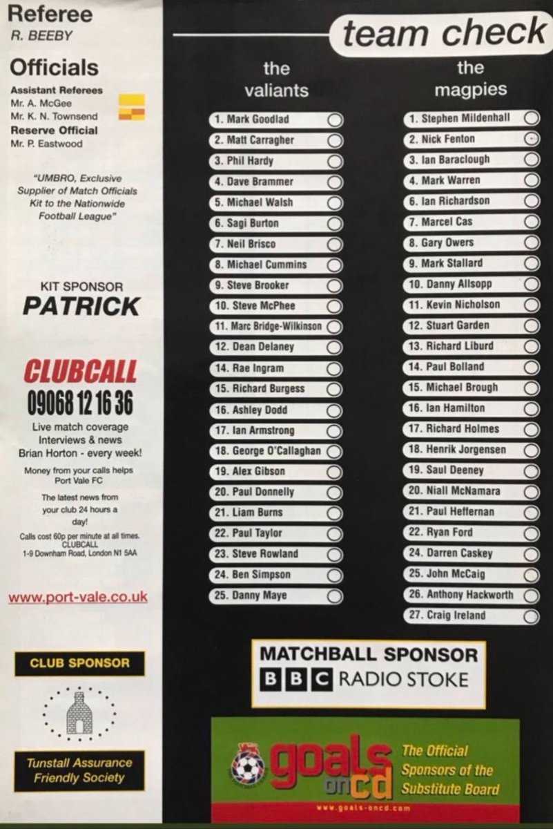 pvfcprogs's tweet photo. #OnThisDay 11/8/01

PORT VALE  4  NOTTS CO  2
McPhee, O’Callaghan 2, Dodd

An opening day win for the Valiants. New signings Steve McPhee &amp; Ashley Dodd were on target but the star of the show was young Irishman George O’Callaghan who scored twice, both pictured. Att 6,076 #pvfc https://t.co/lwoNIWJdtW