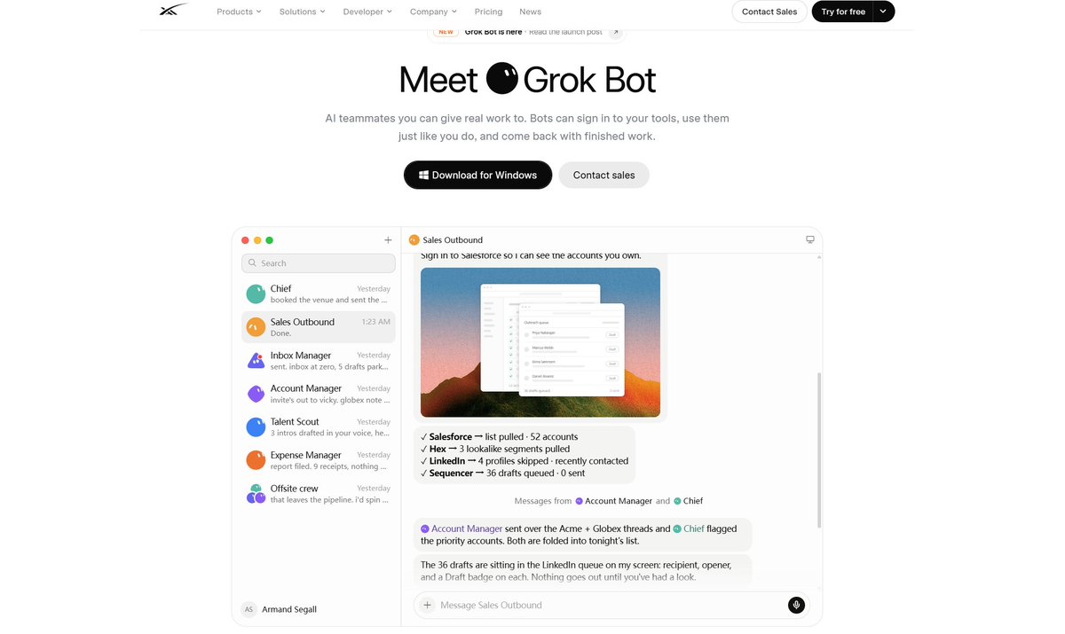 Fei2411's tweet photo. Grok 团队刚刚发布了一个新品Grok Bot
“机器人是您的 AI 队友,它们为您完成实际工作。它们登录您的工具���像您一样使用它们,并带着完成的工作返回。”
我来看看这个新出的 Grok Bot 怎么个事 https://t.co/a91LcHN0oB