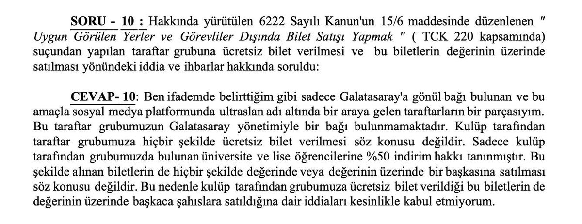 haskologlu's tweet photo. ultrAslan tribün lideri Sebahattin Şirin'in ifadesinden: 

• Şirin, hastaneye sevki sırasında kameralara yansıyan “Sayın Öcalan’a özgürlük” sözlerini kullandığını da kabul ederek, bunu “Terörsüz Türkiye sürecine ve ülkenin birlik ve beraberliğine destek” amacıyla söylediğini öne sürdü.

• MASAK’ın kendi hesaplarında tespit ettiği 8,6 milyon TL’lik işlem hacmini ticari faaliyetleriyle açıklayan Şirin, şoförlük ve cep telefonu ticareti yaptığını söylediği 26 yaşındaki oğlunun 38,4 milyon TL’lik bankacılık hareketleri için ise “Bilgim yok” savunması yaptı. 

• MASAK verilerinde yer alan 4 milyon 350 bin TL’lik Diamond Gayrimenkul işlem hacmini, ortağı olduğunu söylediği ve sanayi gayrimenkulleri alanında faaliyet gösteren şirketle ilişkilendiren Şirin, söz konusu işlemlerin ticari faaliyetlerinden kaynaklandığını savundu.

• Muzaffer Şirin’e, oğlu İbrahim Şamil Şirin hakkında MASAK verilerinde tespit edilen 38 milyon 440 bin 538 TL’lik bankacılık işlem hacmi ile ödeme ve elektronik para kuruluşlarındaki 3 milyon 337 bin 735 TL’lik işlem hacmi soruldu.

• Şirin, oğlunun şoförlük ve cep telefonu alım satımı dışında başka gelirinin bulunmadığını söylerken, bu işlerden ne kadar kazandığını ise bilmediğini ifade etti.

• 2001 yılından itibaren UltrAslan ismi altında bir araya gelen taraftar topluluğunun lideri olarak anıldığını belirten Şirin, grubun herhangi bir dernek veya tüzel kişilik statüsünün bulunmadığını ve Galatasaray yönetimiyle bağlantısı olmadığını savundu.