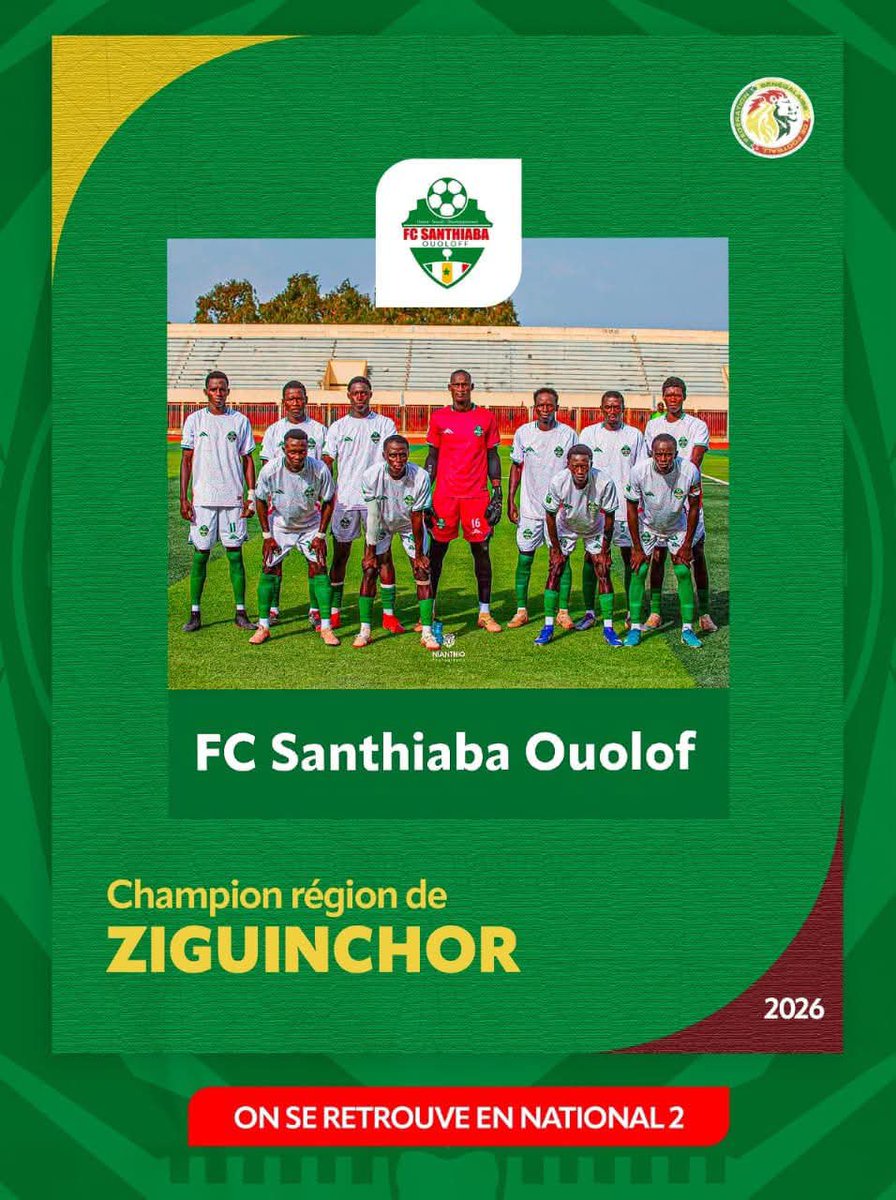 GMSTVOfficiel's tweet photo. 🏆 Santhiaba Ouloff champion régional Seniors 2025-2026 !
Après décision de la Commission de Discipline, Santhiaba Ouloff s’impose par forfait 3-0 face à Sénégal Elite Stars.
👏 Félicitations aux champions !
#casamance 
#nationale2 https://t.co/l4fYpUfGeb