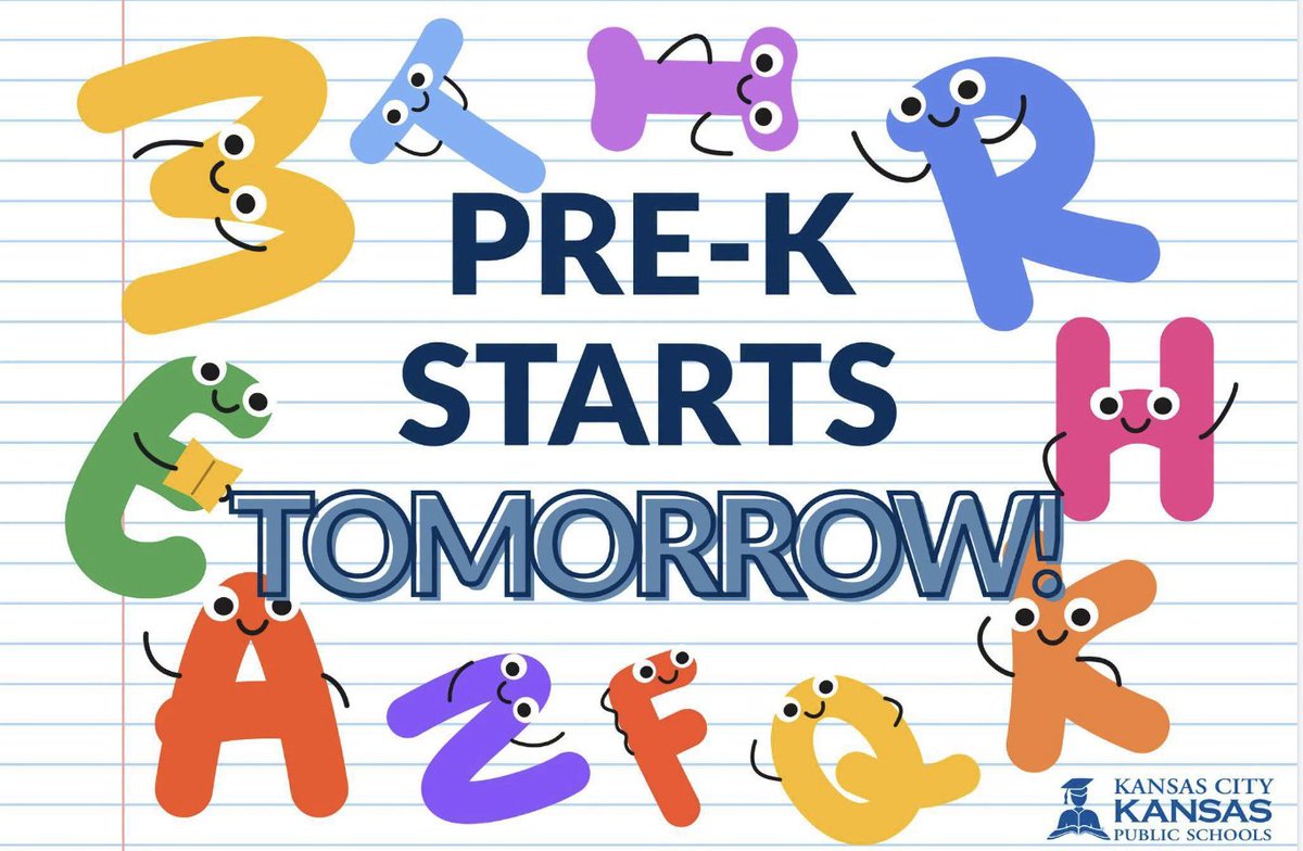 kckschools's tweet photo. PreK is almost here!

We’re excited to welcome our youngest learners for the 2026-27 school year!

Full-Day PreK: Starts Wednesday, August 12
2-hour early release on August 12 only.
Part-Day PreK: Starts Thursday, August 13

Have questions: call 913-627-5257. https://t.co/2Ws9m6iv4G