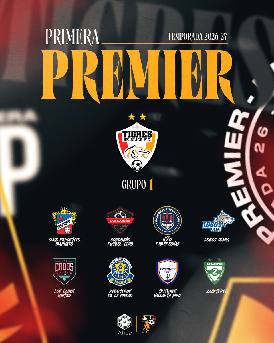 TigresAlicaFC's tweet photo. Rivales a vencer en la Primera Premier 🐯

Estamos dentro del Grupo 1 en la Temporada 2026-27, ¡que todo Nayarit ruja con nosotros! 🔥 

#MiGustoEsSerTigre | @LigaPremier_FMF 🐅 https://t.co/cJ4IsL235v