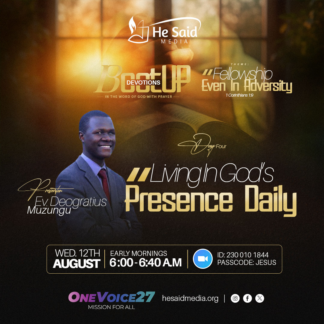 HeSaidMedia's tweet photo. πππ©ππππΌππ«πππππππππ
With: Ev. Deogratius Muzungu
ππΌ Join us viaππ½
Day 4: Living in God's Presence Daily
Zoom: https://t.co/xXVzDCvYXp
Passcode: Jesus
YouTube: https://t.co/lejG0QgaFz
ππΌ Time: 6:00AM - 6:40AM EAT (E.A.T - Kampala)
π#MorningsWithJesus https://t.co/L8j4e61qhZ