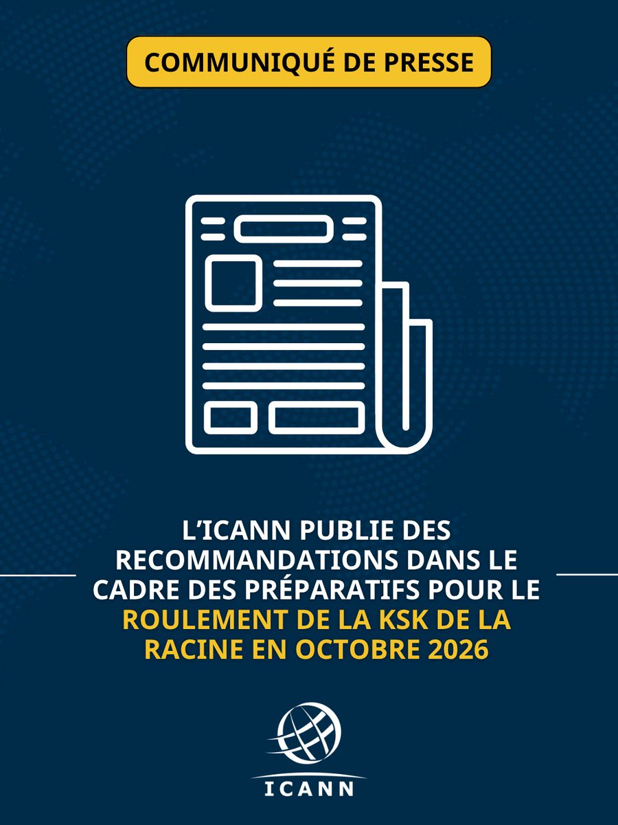 icann_fr's tweet photo. L’ICANN a mis à jour son guide du roulement de la clé de signature de clé (KSK) de la racine pour 2026 afin de permettre aux opérateurs DNS et à la communauté Internet de savoir à quoi s’attendre et de se préparer. En savoir plus >> https://t.co/bxYU9SwlN9 https://t.co/jObYGqzpcu