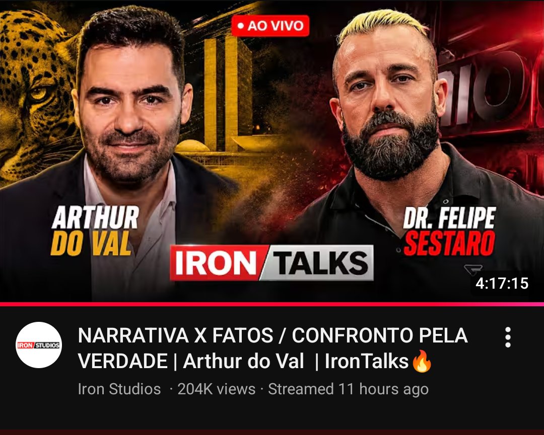 guigs445's tweet photo. @falador6969 @BrunoDiasCWB A live do Flávio em 11 dias fez 204k. 
A live com o Arthur no iron talks fez isso em 11h. 

Puta merda. https://t.co/2Xieb6B3Gt