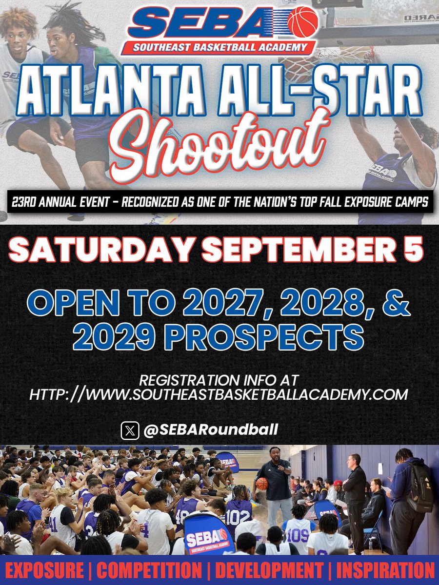 SEBARoundball's tweet photo. The SEBA All-Star Shootout on Sept 5th will be loaded with talent. 

A few of the Prospects who have recently registered include:

‘27 Gordon Pugh
‘27 Niksa Golubovic
‘28 Tyson Matta 
‘28 Lucas Kinnard
‘27 Stanley Byrd
‘28 Jadon Gonzalez 
‘27 Noah Free
‘28 Dexter Lyons
‘27 Tristan Dyess
‘28 London Callaway
‘28 Julian Lanier 

Camp Info & Registration Details: 
https://t.co/5J8vfE1QM4