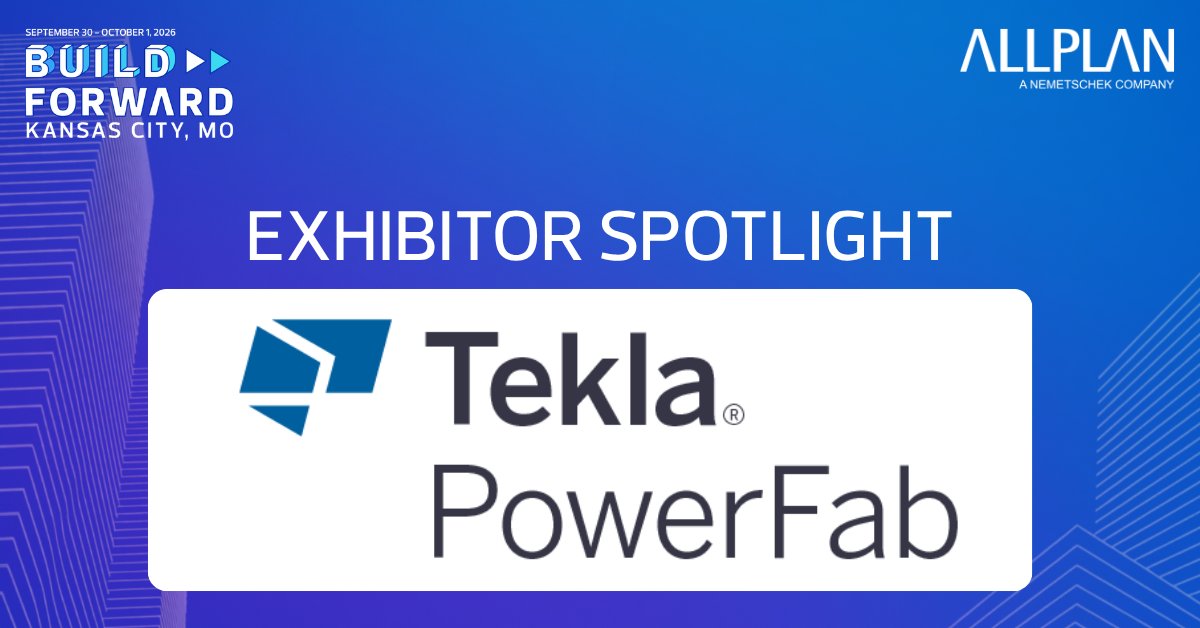 SDS2_Software's tweet photo. ✨Build Forward Exhibitor Spotlight: Tekla PowerFab✨
We’re excited to have Tekla PowerFab at #BF2026!
Stop by their booth to connect with the team, see how connected fabrication workflows can improve efficiency, and learn more about what’s possible with Tekla PowerFab. https://t.co/fLcErCckua
