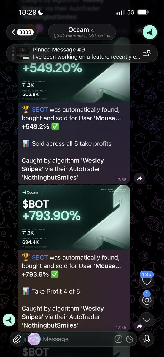 brwnpb's tweet photo. Occam users getting $BOT found, bought and sold for them

All automatically 

At $70k, instantly on launch

30mins &amp; $12m in volume later it’s at $4m MCAP

Future of trading, I’m telling you https://t.co/hCVl7aD1Ln