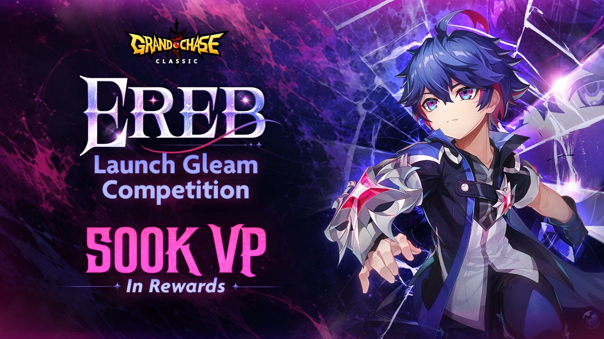 GrandChase's tweet photo. We are hosting a Gleam competition in celebration of Ereb's release!

🎁 500k VP in rewards
🔗 Complete tasks to earn raffle entries at https://t.co/qTcCUtARS1.

This event will end August 31st at 5pm PT. https://t.co/YbtqKHc9CH