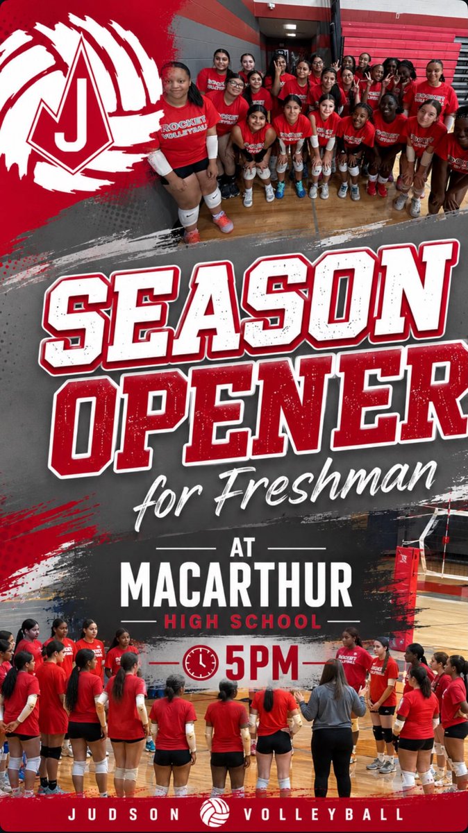 rocketvball12's tweet photo. 🚨 SEASON OPENER GAME DAY! 🚨
Our Judson Volleyball teams kick off the season today on the road against MacArthur! Come out and support the Rockets! 🚀
💪🏽 JV: 5:30 PM @ MAC
👶 Freshman: 6:30 PM @ MAC
🔥 Varsity: 7:00 PM @ Littleton Gymnasium https://t.co/yZBL5Lr5GN