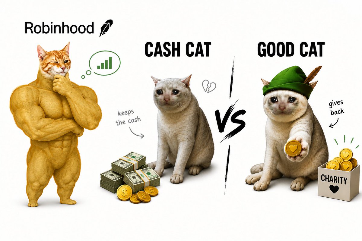goodcatdotxyz's tweet photo. cash-cat:native  has a new coworker on Robinhood Chain. His job? Raising for charity. Meet GOODCAT🐱 https://t.co/7njhJqfFwa