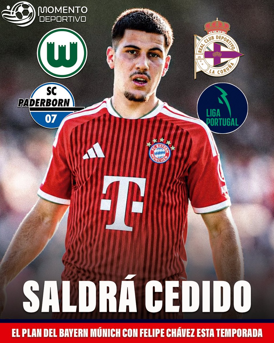 MDeportivope's tweet photo. 🇩🇪🇵🇪 El plan actual del Bayern Múnich con Felipe Chávez es que vuelva a salir cedido esta temporada. El joven ha destacado durante la pretemporada y cuenta con interés de varios clubes:

Wolfsburg 🇩🇪, Paderborn 🇩🇪, Deportivo La Coruña 🇪🇸 y un club portugués 🇵🇹.

ℹ️ Vía @kerry_hau https://t.co/X8sVt44DQh