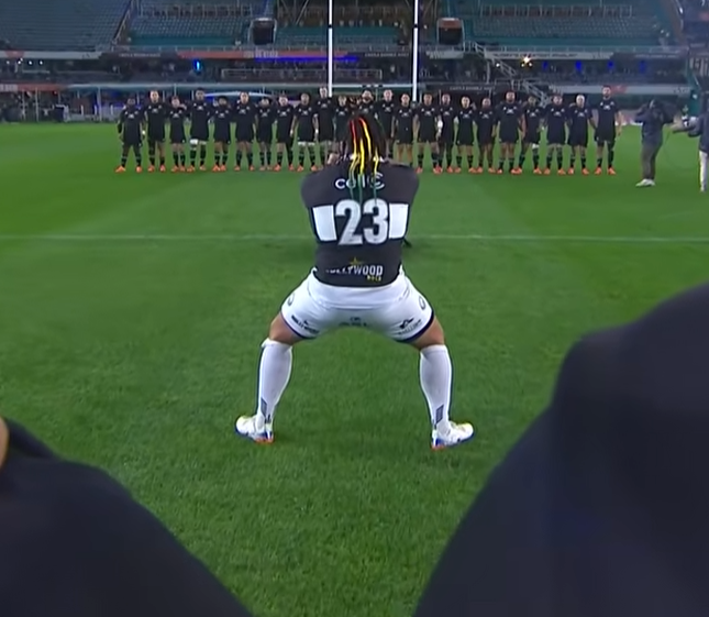 littlebartjaco's tweet photo. Ma’a Nonu with the Haka right back against the All blacks. Respect and such a goosebump moment. #Rugby #AllBlacks #GreatestRivalry #MaaNonu #Sharks https://t.co/ytFzdaAiP7