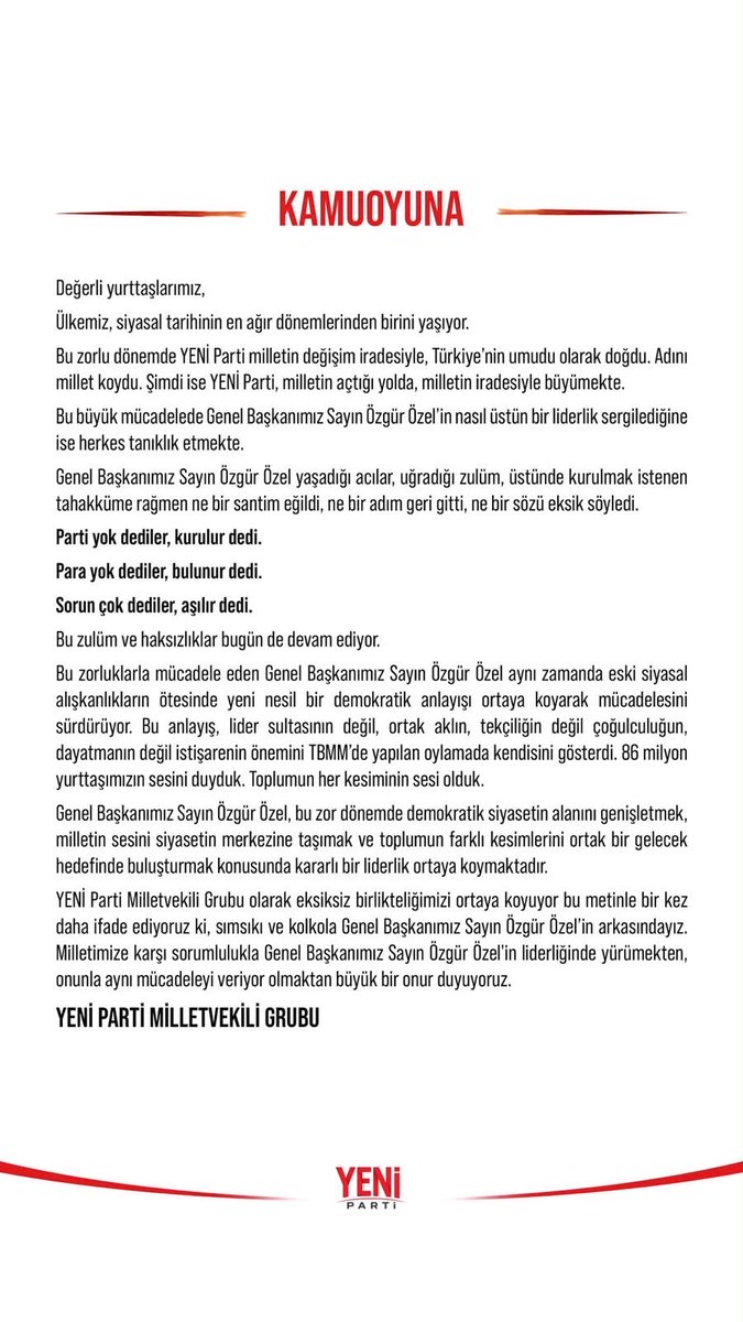 izzet_akbulut's tweet photo. Genel Başkanımız @eczozgurozel ‘in Vatanseverliğini tüm Türkiye bilir! 
Kimsenin aksini iddia etmesi hakkı da değildir haddi de değildir!  
Genel Başkanımız ben ve benim gibi bir çok hayır diyeceğim diyenlere dedi ki: “Kardeşlerim İlleriniz ne istiyor ise gidin onu yapın hassasiyetinizi anlıyorum! 
Ben siyasi hayatım boyunca bu işin Meclis’te çözülmesini istedim; bir çok eksikliğine, özensiz hazırlanmışlığa, bize yapılan tüm haksızlıklara rağmen bir sonraki Devleti yönetecek idare olarak önümüze getirilen bu teklife EVET diyeceğim.” dedi!