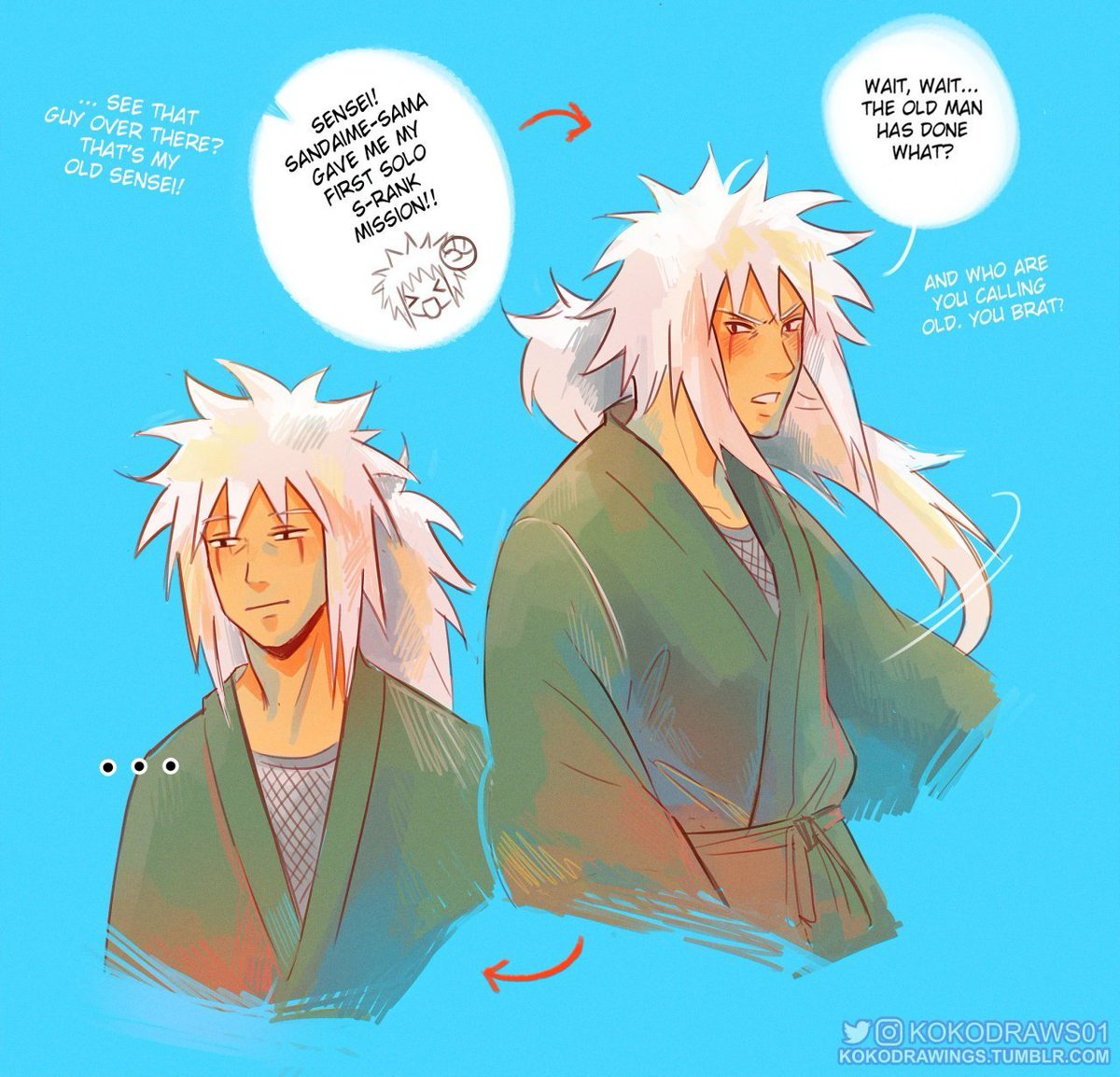KokoDraws01's tweet photo. Minato's first S-rank mission (Jiraiya has concerns ✨️ about it. Kakashi is just grumpy) https://t.co/bJYFvE1nMI