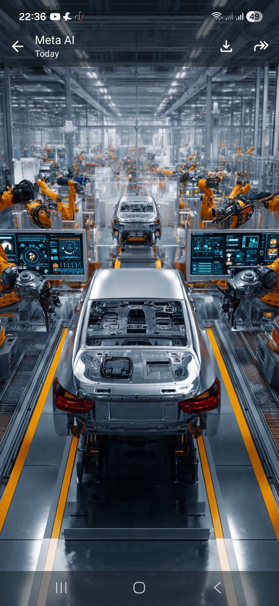 Michalejhons11's tweet photo. In halls of steel where silence hums,  
Robotic arms like artists drum.  
Sensors watch, and circuits gleam,  
Building cars out of a dream.  

No hands of man, yet perfect grace,  
AI guides each bolt in place.  
Future forged in light and fire,  
Automation lifts us higher. https://t.co/RjXq33GRIO