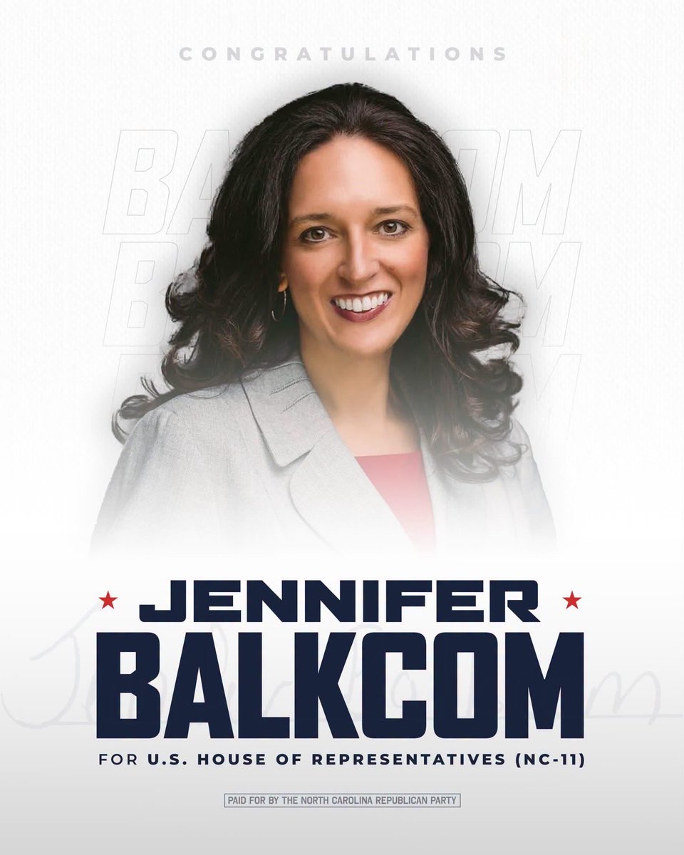 JohnLoweryNC's tweet photo. Congratulations to my #NCGA House seat mate, Rep. Jennifer Balkcom, on her nomination for NC’s 11th Congressional District!

It has been a pleasure serving alongside Jennifer in the NC House — and I’m excited to see her take this next step in her service to North Carolina. #ncpol https://t.co/NdqKMmUQmT