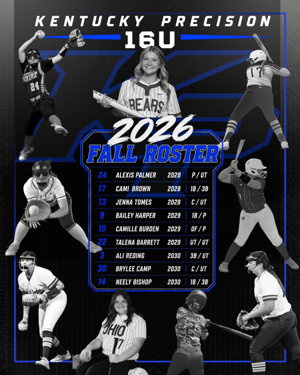 KPSoftball18U's tweet photo. KENTUCKY PRECISION 16U — 
2026 FALL ROSTER &amp; SCHEDULE
We’re excited to officially announce our Kentucky Precision 16U Fall 2026 roster!
This group is LOADED with talented athletes who are ready to compete, develop &amp; represent Kentucky Precision this fall.
#TheRealKP #KP16U https://t.co/FOWcKEjFlb