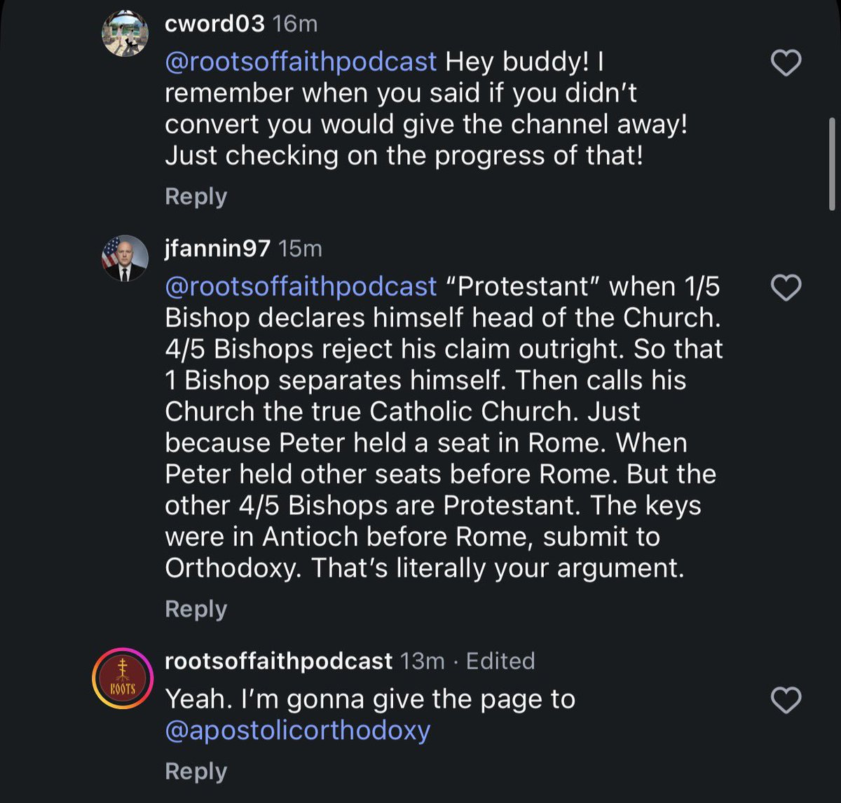 C2Antiquity's tweet photo. Jonathan the uniate from “Roots of Orthodoxy”  promised his followers he would give his channel to an Orthodox creator if he chose to remain Roman Catholic.

That trusted “Orthodox” creator is supposedly going to be Agen the Monophysite…  

What a complete slimeball. https://t.co/gennE2EzRz