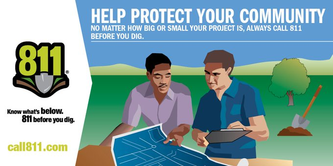 cbzeigler's tweet photo. Happy #National811Day! Calling 8-1-1 before digging reduces the risk of striking a line, which can lead to injuries and disrupt service to a community. If you plan to dig, first pick up the phone and call 811! #811Day #CallBeforeYouDig https://t.co/KDVImoigxG
