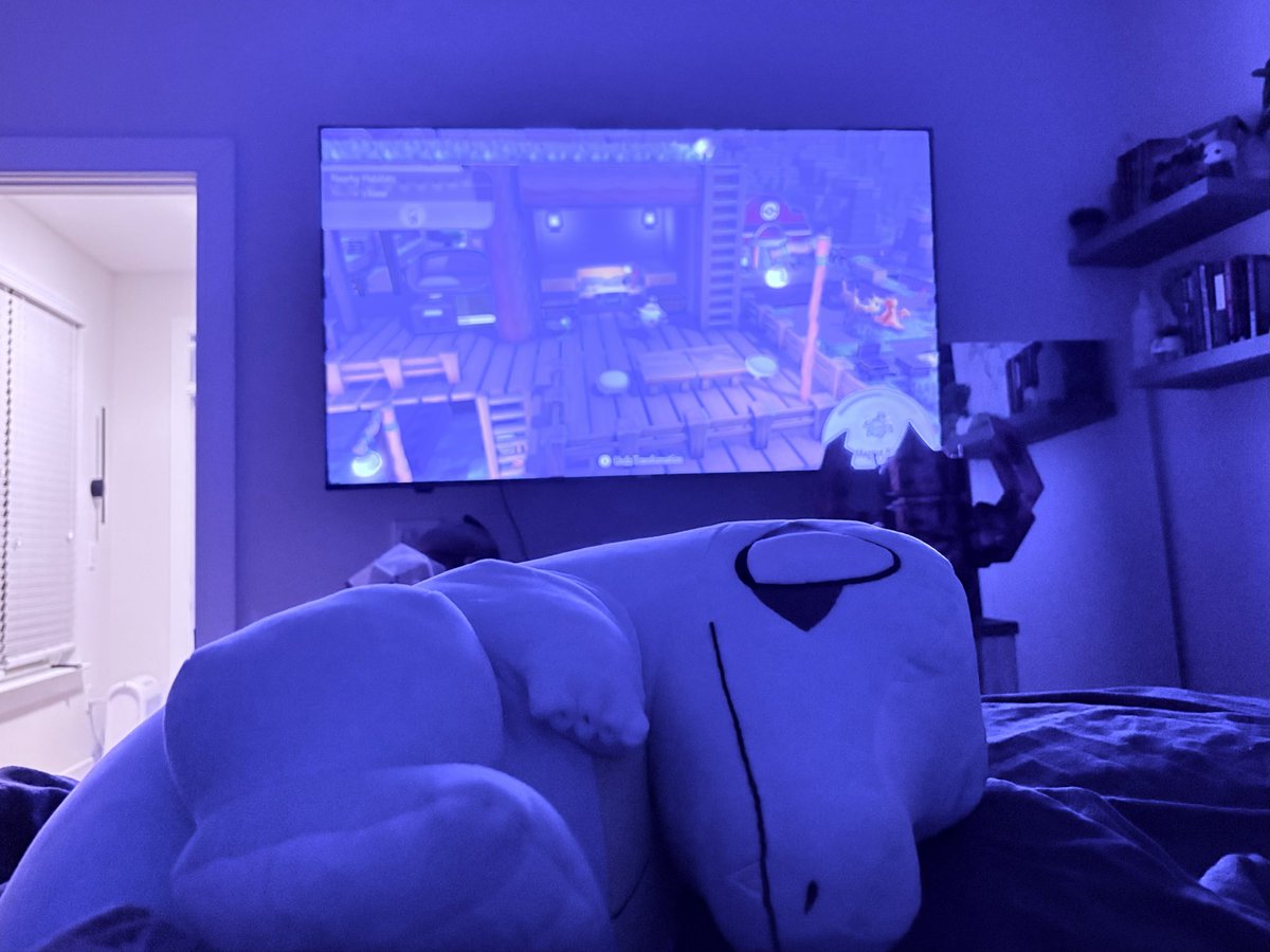 cleffasbigtoe's tweet photo. sleeping totodile with pokopia on the big screen 💤 https://t.co/Eziruj9dFx