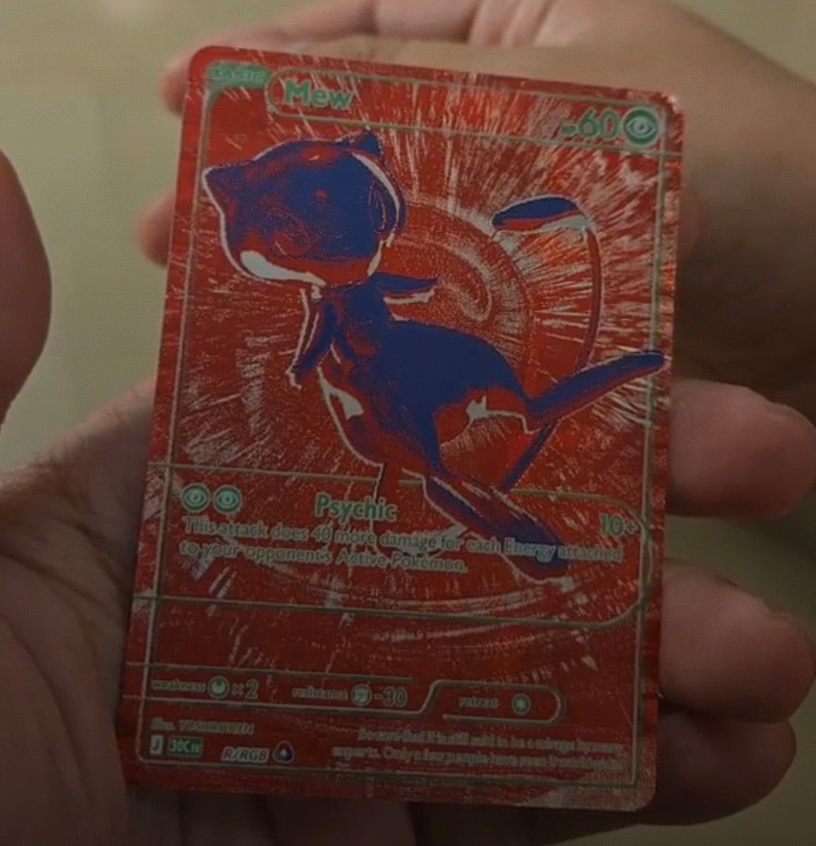 PokeTCGAlerts's tweet photo. Yes I saw the Red and Blue Mew allegedly from the 30th Celebration. I still refuse to believe these are real 😭 if so, there should be a Red Mew on a Green Background though that we haven't seen yet https://t.co/FHBQcx4duK