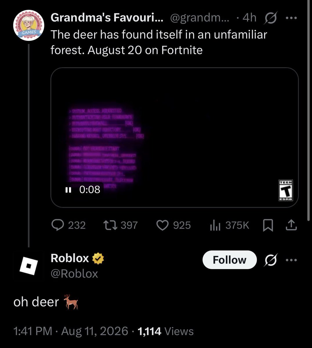 Excetraz's tweet photo. Look, this may not be a “Gaming Legend” (the game was only released a year ago), but it has INCREDIBLE significance

This collab has ROBLOX ITSELF signing off on it, FORTNITE’S COMPETITION!

As representation of a “Roblox collab” for this Gaming Legends season, 99 nights is fine. https://t.co/6j553Wk3yx