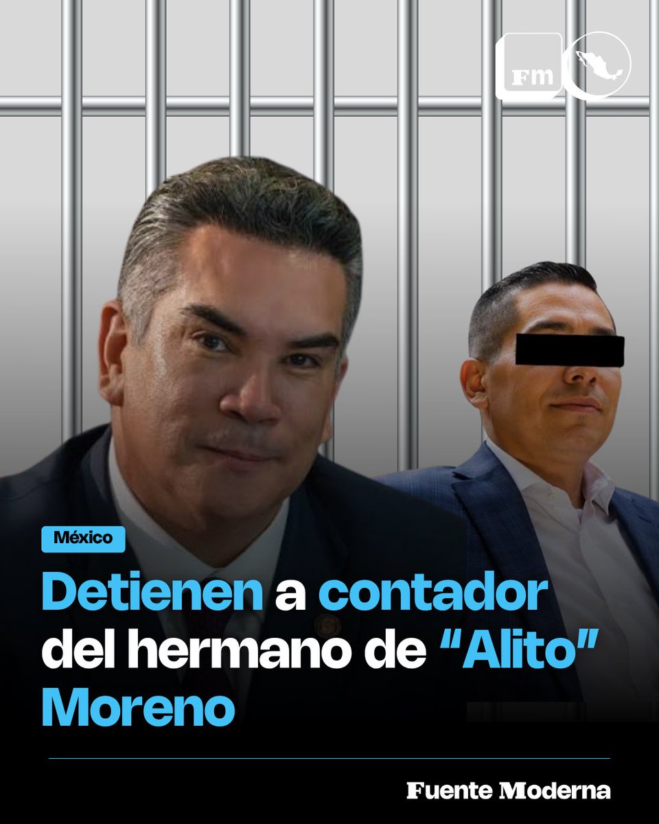 FuenteModernamx's tweet photo. Detienen a contador del hermano de “Alito” Moreno

Autoridades federales detuvieron en la Ciudad de México a Luis Antonio Espinosa Campos, contador y representante legal de empresas vinculadas con Emigdio Moreno Cárdenas, hermano de Alejandro “Alito” Moreno.

Espinosa Campos es investigado por su presunta participación en operaciones relacionadas con un posible desvío de recursos públicos durante la administración de Moreno como gobernador de Campeche.

El detenido figura como representante de varias compañías relacionadas con Emigdio Moreno, entre ellas una vinculada con la televisora Mayavisión, que habría recibido alrededor de 97 millones de pesos durante el gobierno de “Alito”.

Espinosa Campos será puesto a disposición de las autoridades de Campeche para determinar su situación jurídica.
#Atención  #México #Alito #AlejandroMoreno  #FuenteModerna